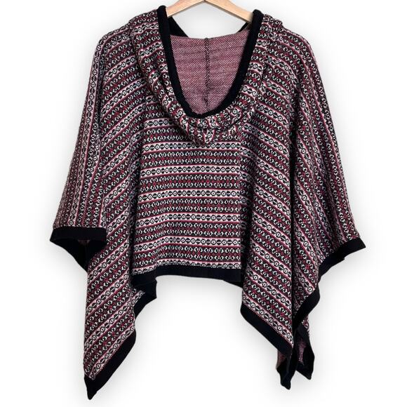 Style Book Fair Aisle Open Sleeve Rabbit Fur Blend Hooded Poncho Women's Size L - Picture 2 of 8